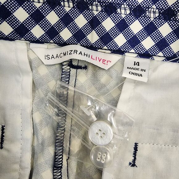 Isaac Mizrahi Live! Ankle Pants Sz 14 Regular Gingham Print Blue Tapered A263846 - Picture 7 of 9